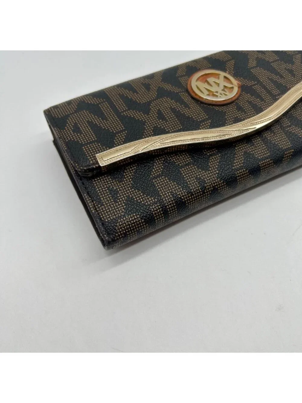 Nxxn Brown Monogram Print Pebbled Faux Leather Wallet